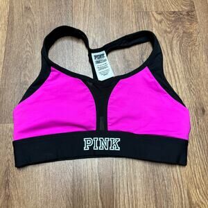 Victorias Secret PINK Black Ultimate Unlined Mesh Insert Sports Bra Size Small